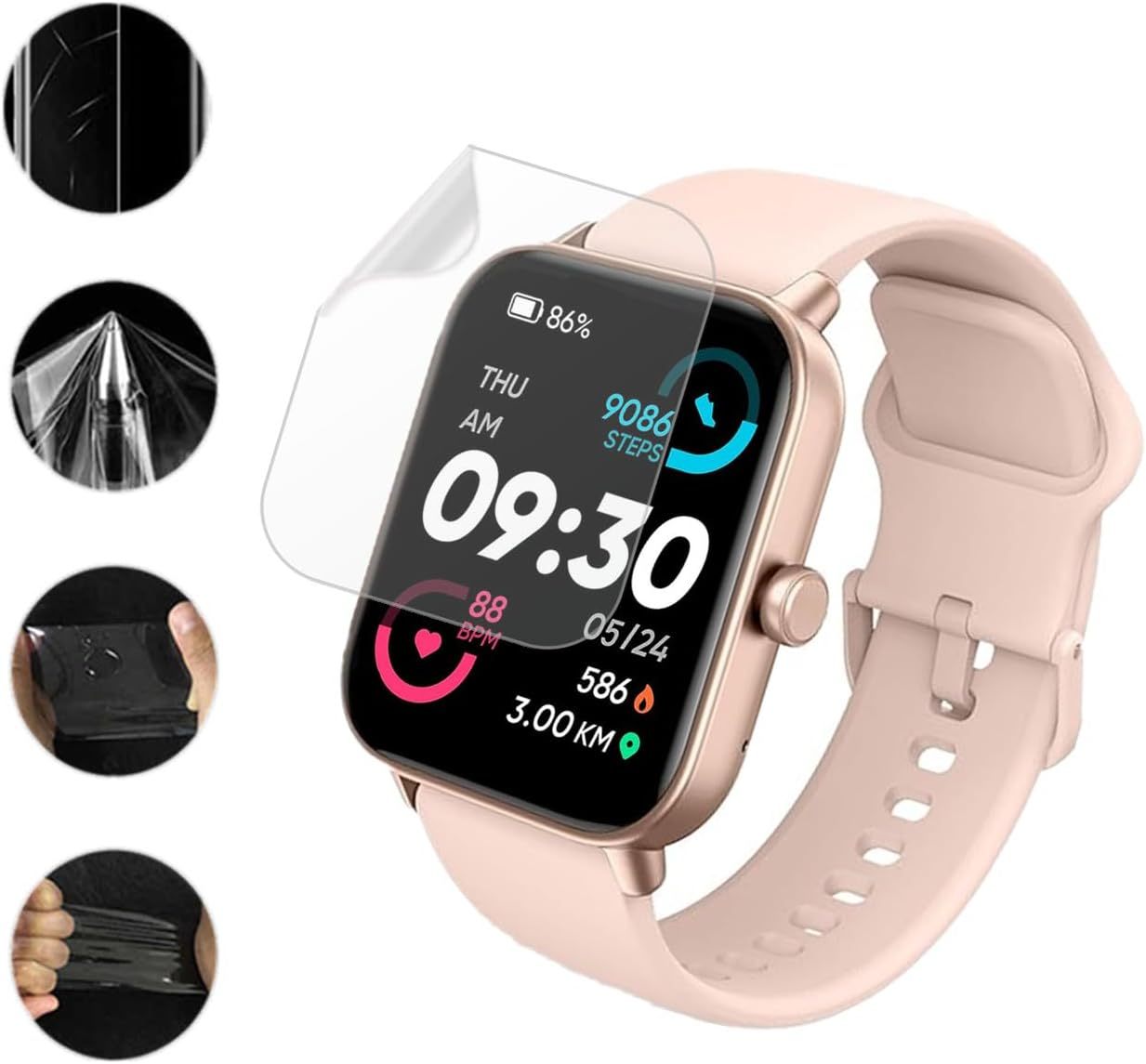Screen Protector For IDW13 / IDW15 / IDW19 Smart Watch 1.8" (6 PACK) Full Coverage Clear TPU Film Compatible for aeac/Fitpolo/Quican SmartWatch