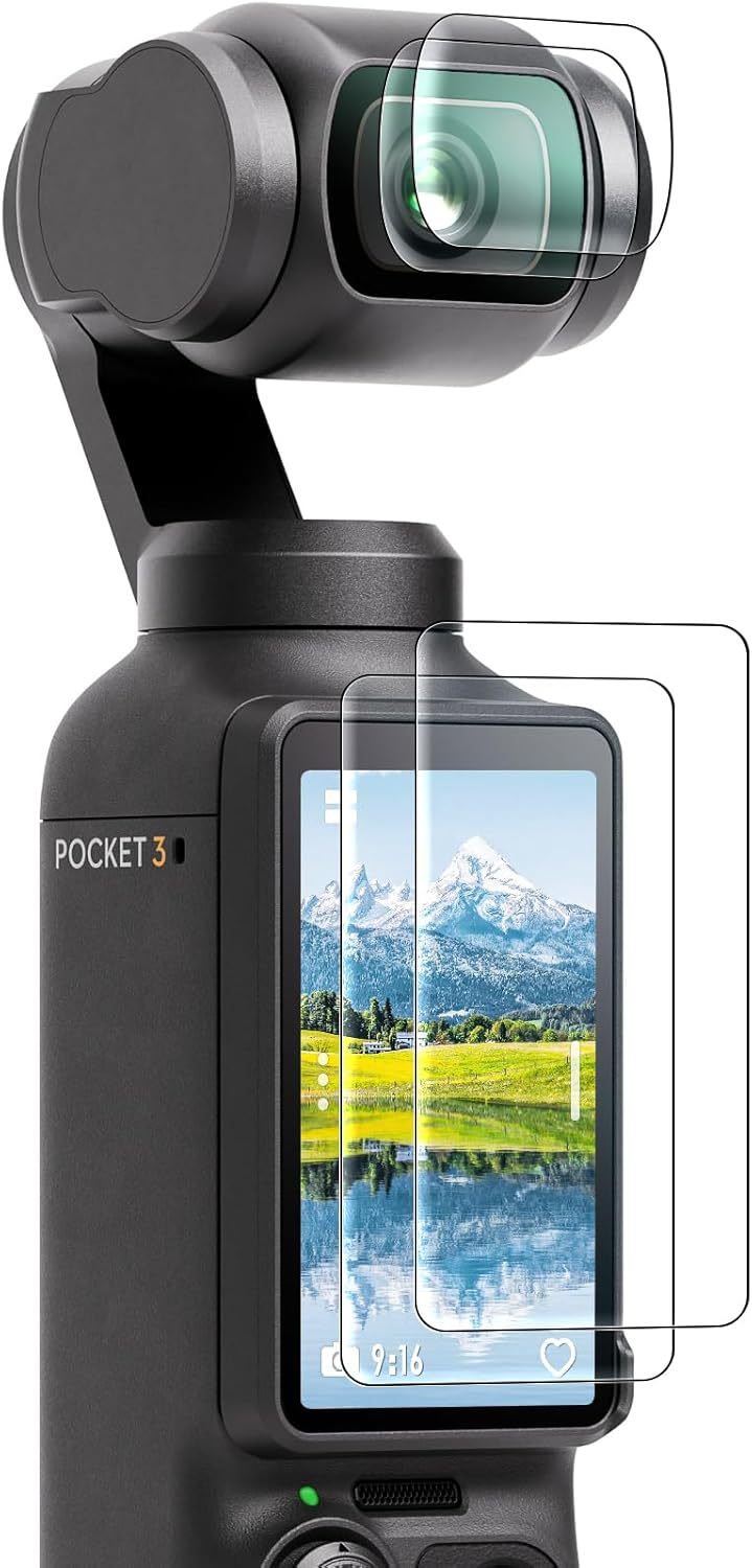 Dual Lens Protector + Dual LCD Screen Protector Compatible with DJI Osmo Pocket 3 / DJI Pocket 3 OP3 Tempered Glass Screen Protector Accessories 9H Hardness Touch-Sensitive Full-Screen Protection