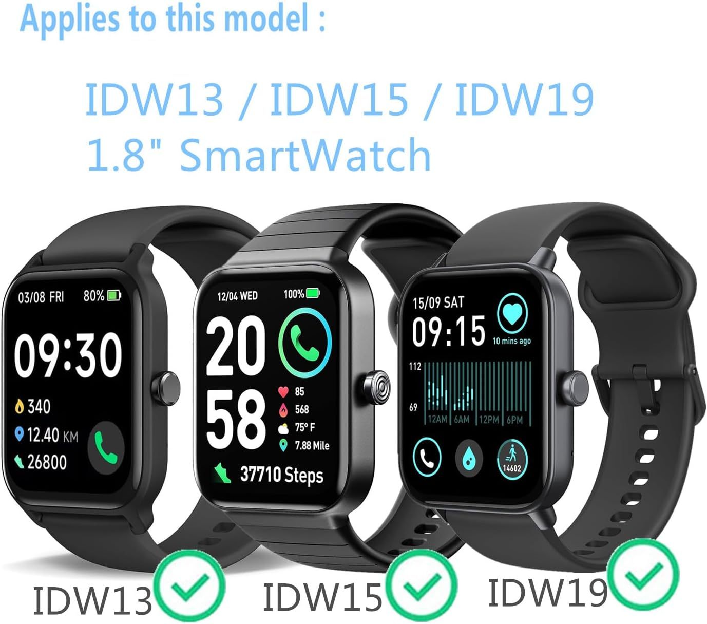 Screen Protector For IDW13 / IDW15 / IDW19 Smart Watch 1.8" (6 PACK) Full Coverage Clear TPU Film Compatible for aeac/Fitpolo/Quican SmartWatch