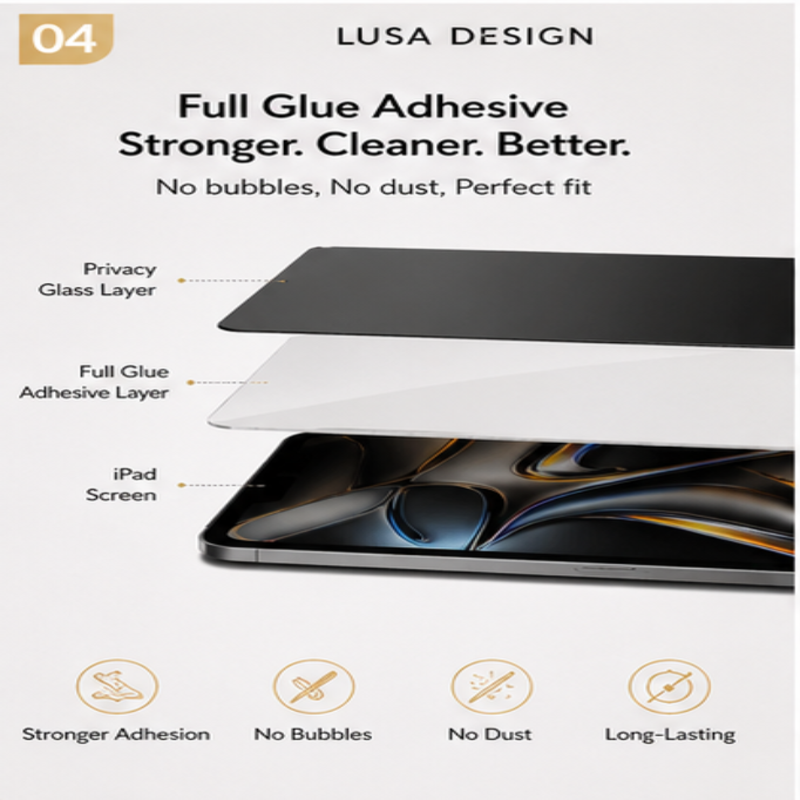 LUSA DESIGN iPad 360° Full Glue Anti-Spy Screen Protector