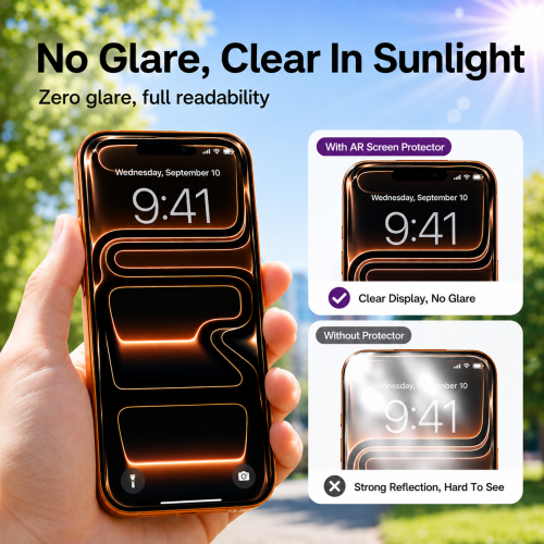 LUSA DESIGN HD Anti-Reflective Screen Protector for iPhone 16 Pro/17– Auto Dust-Elimination