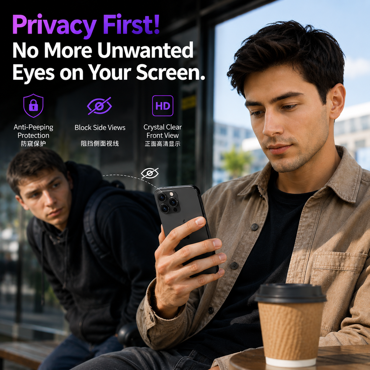 LUSA DESIGN Anti Spy Best 360 Degree Privacy Screen Protector for iPhone 15/16/17-Dust free without bubbles