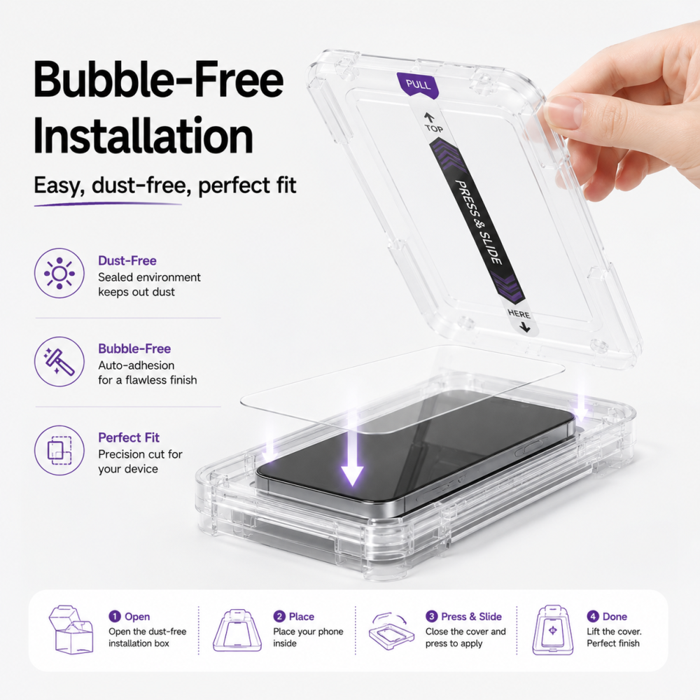 LUSA DESIGN HD Anti-Reflective Screen Protector for iPhone 16 Pro/17– Auto Dust-Elimination