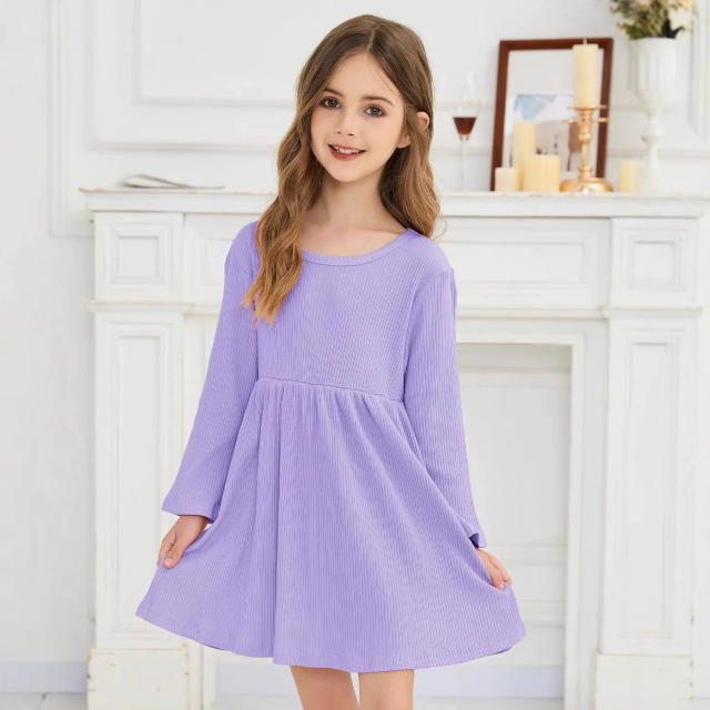 Girls Long Sleeve Fall Winter Midi Dress