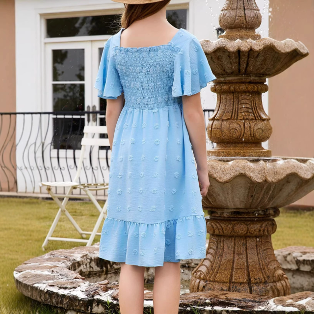 Kids  smock on top ruffle sleeves podka dot dress