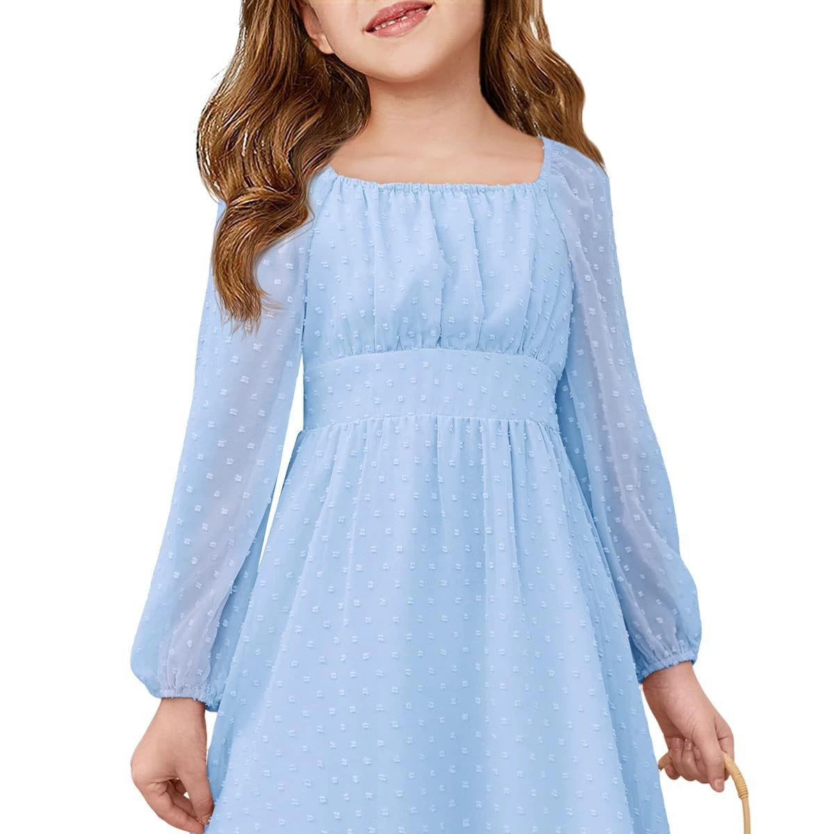 Kids girls short sleeve crew neck smocking embroidery dress