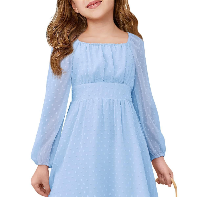 Kids girls short sleeve crew neck smocking embroidery dress