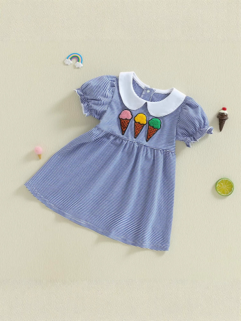 peter pan collar puffed sleeve embroidery dress