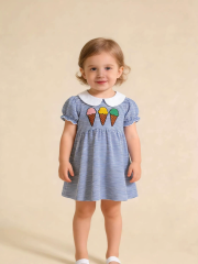 peter pan collar puffed sleeve embroidery dress
