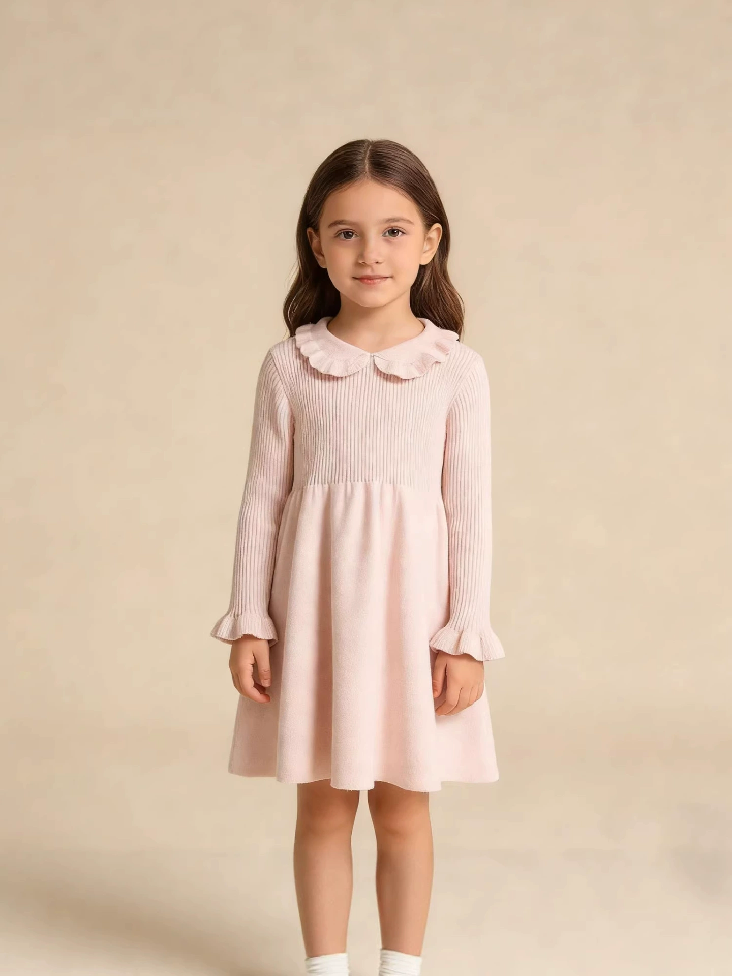 Kids girls short sleeve crew neck smocking embroidery dress