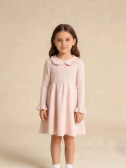 Kids girls short sleeve crew neck smocking embroidery dress
