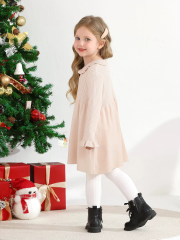 Kids girls short sleeve crew neck smocking embroidery dress