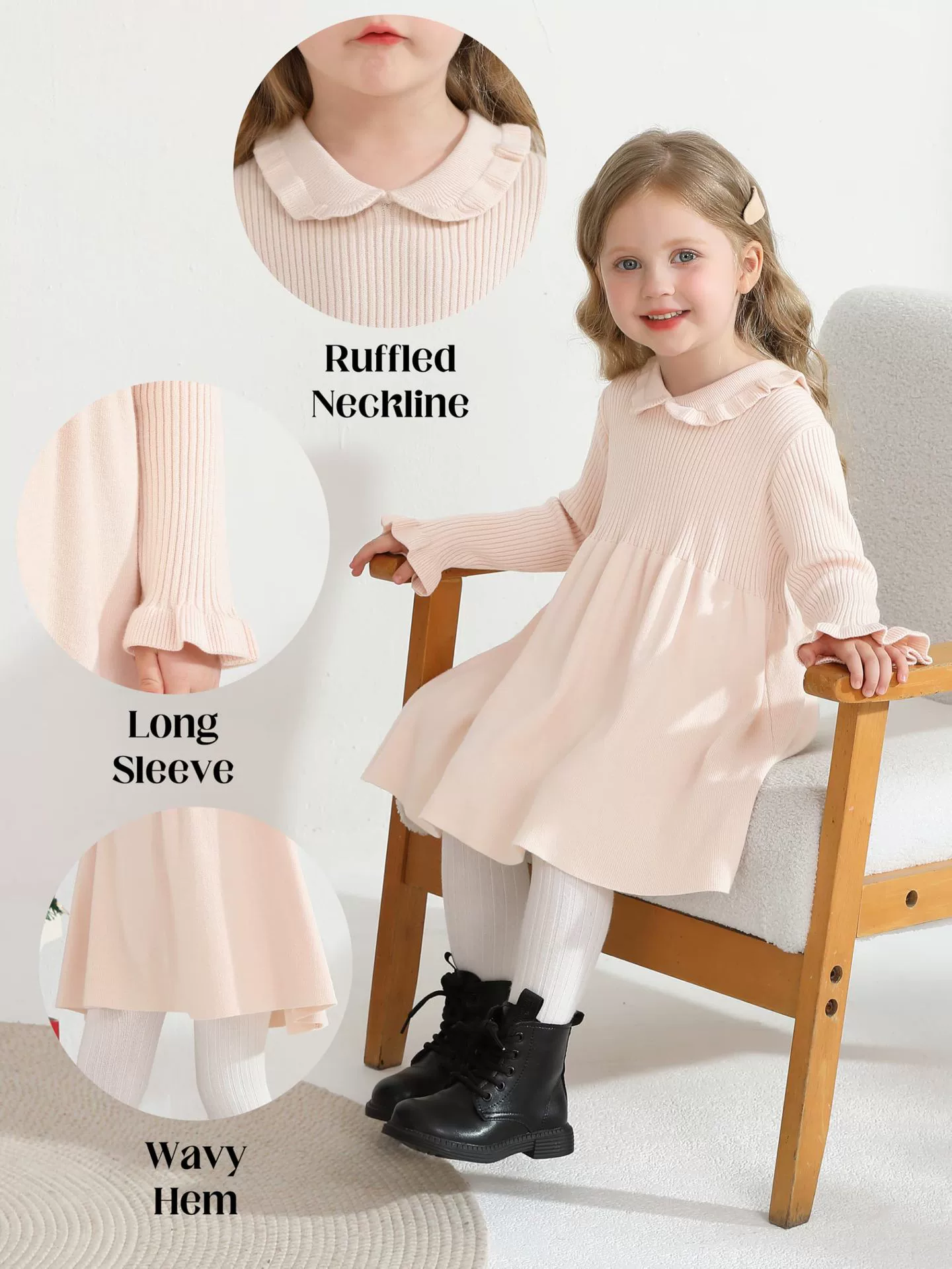 Kids girls short sleeve crew neck smocking embroidery dress