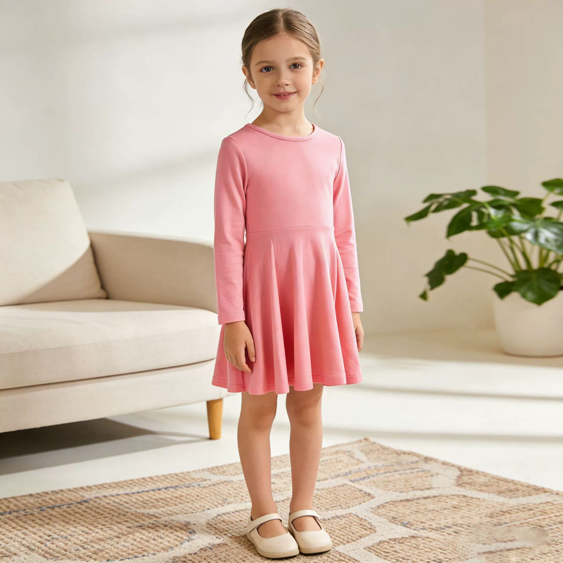 Fall winter girls viscose solid dress