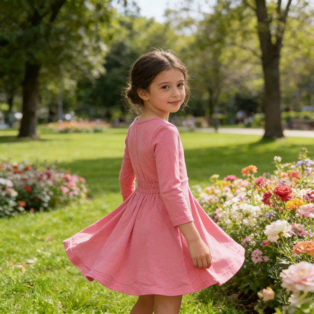 Fall winter girls viscose solid dress