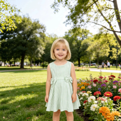 Girls waist tie bow dress