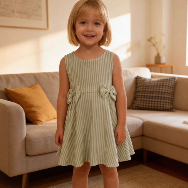 Girls waist tie bow dress