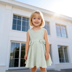 Girls waist tie bow dress