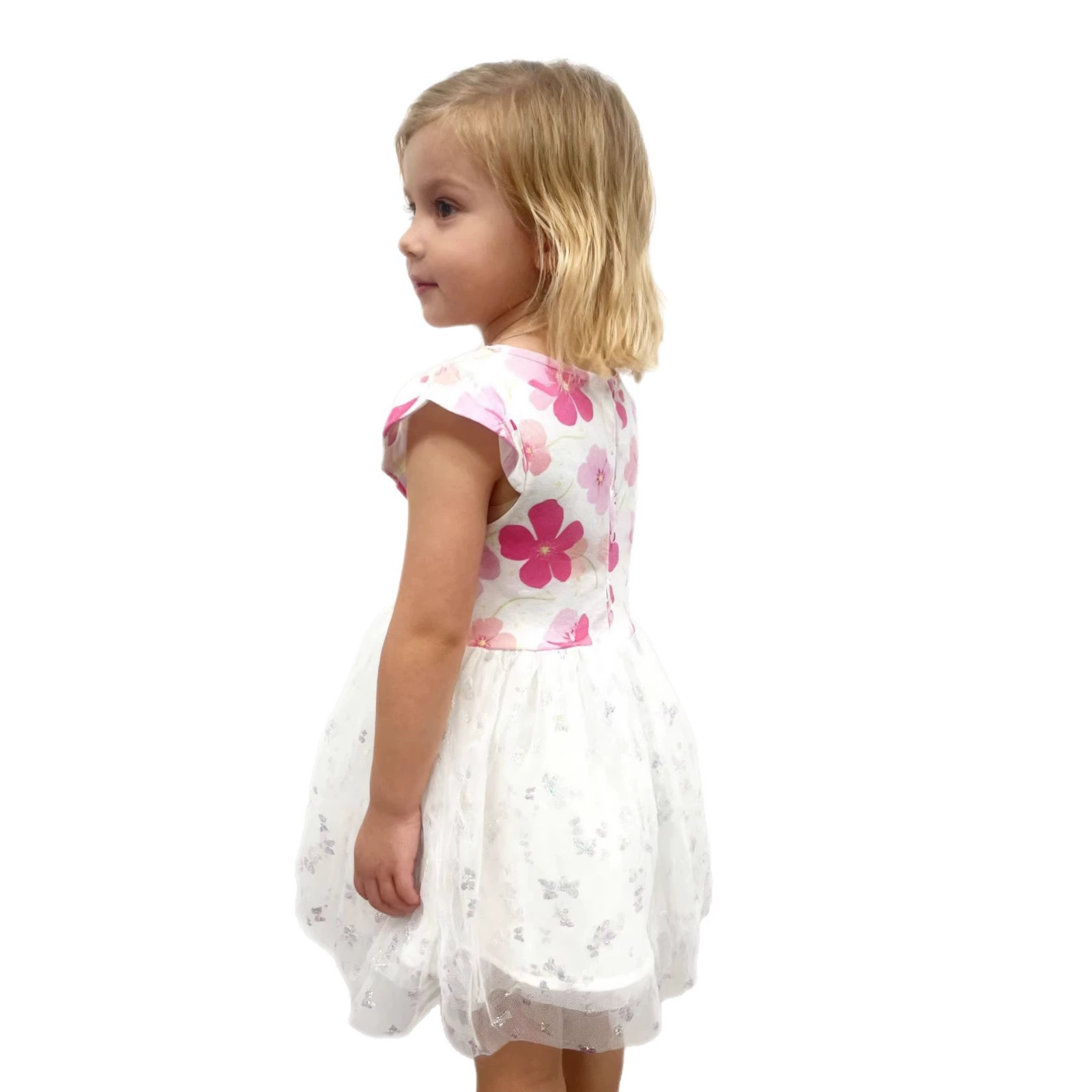 Kids girls silver printed mesh cap sleeve milk silk dress