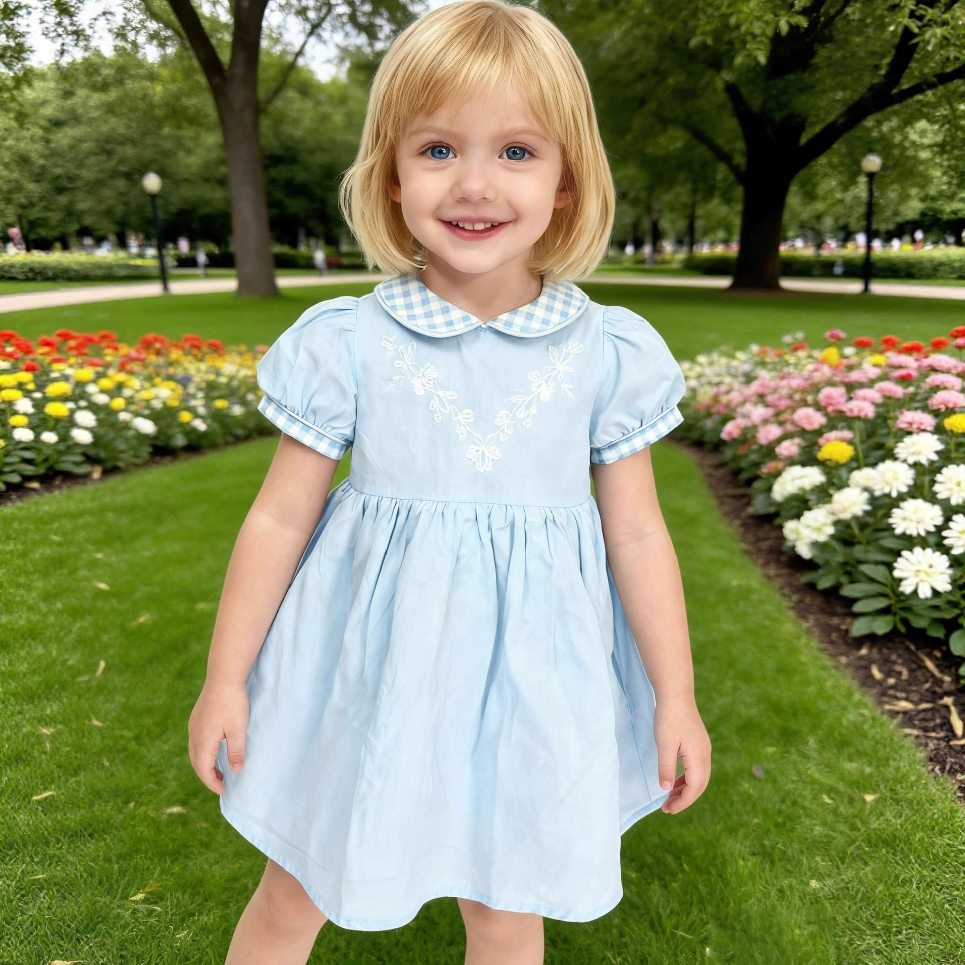 Girls solid casual diamand smocking dress