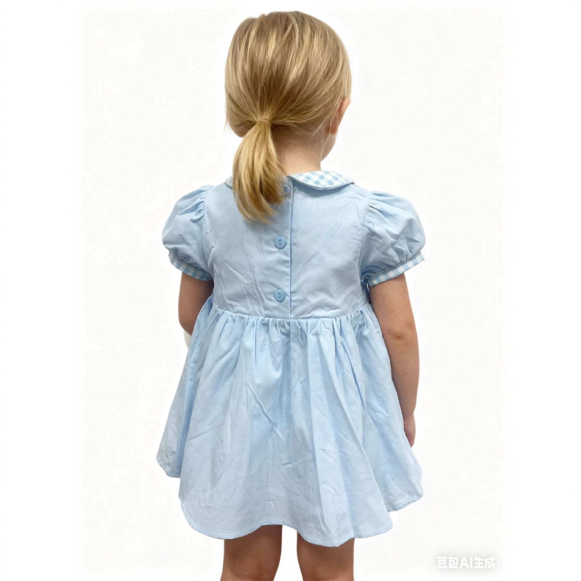 Girls solid casual diamand smocking dress