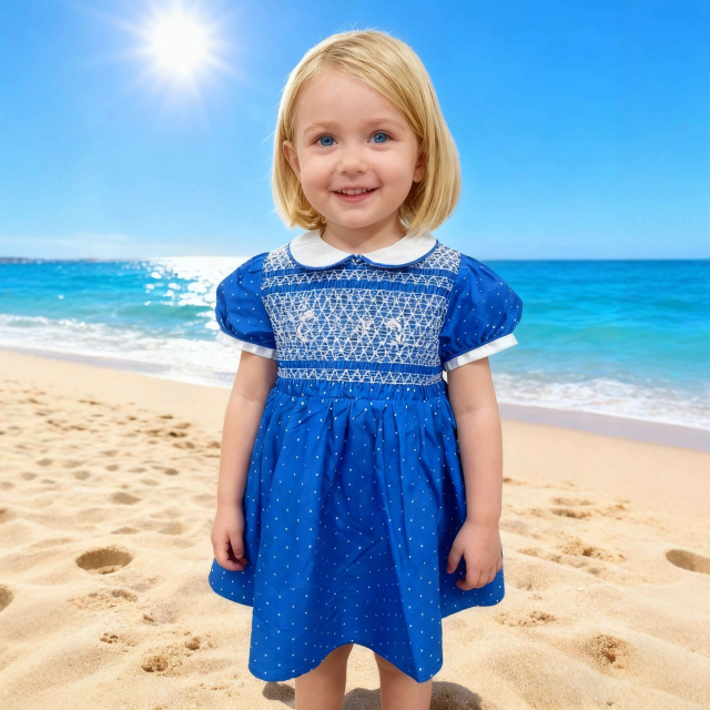 Spring/Summer printed dot smocking woven dress