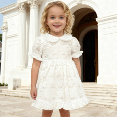 Girls peter pan collar ruffle edges lace fabric dress