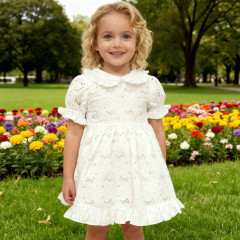 Girls peter pan collar ruffle edges lace fabric dress