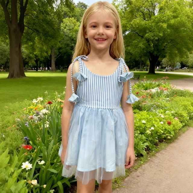 3D floral vertical stripe mesh dress