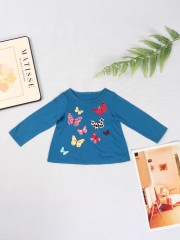 Teal Girls Long Sleeve T-Shirt with Colorful Butterfly Print