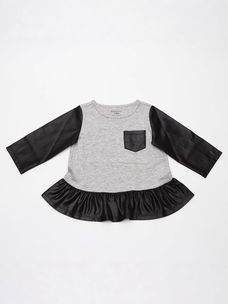 Grey Heather & Faux Leather 2 Piece Girls Outfit Set