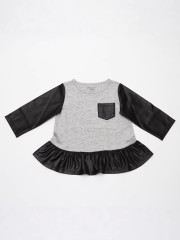 Grey Heather & Faux Leather 2 Piece Girls Outfit Set