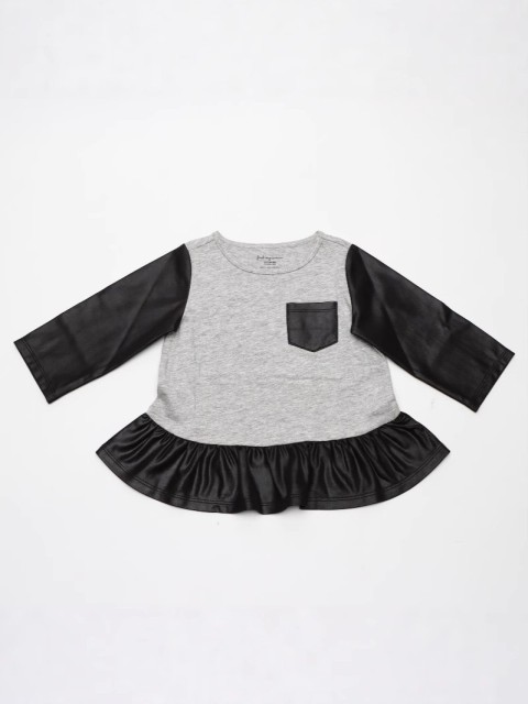 Grey Heather & Faux Leather 2 Piece Girls Outfit Set