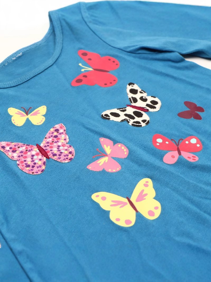 Teal Girls Long Sleeve T-Shirt with Colorful Butterfly Print