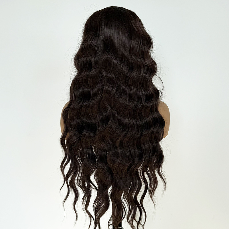 Brown Hair Color 13x4 Transparent Lace Front Wig Loose Wave Heat Resistant Fiber Wigs