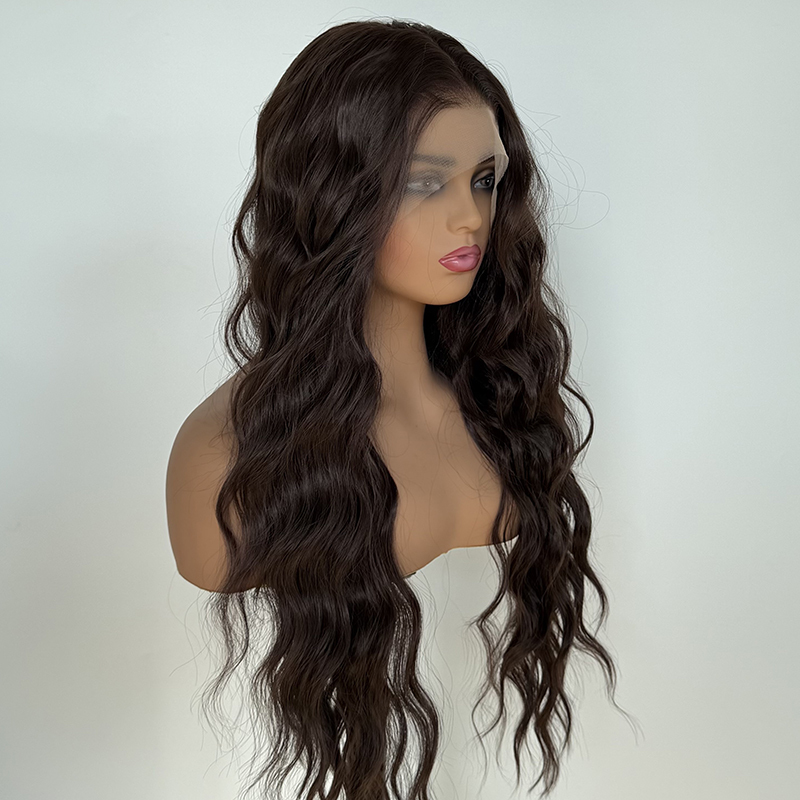 Brown Hair Color 13x4 Transparent Lace Front Wig Loose Wave Heat Resistant Fiber Wigs