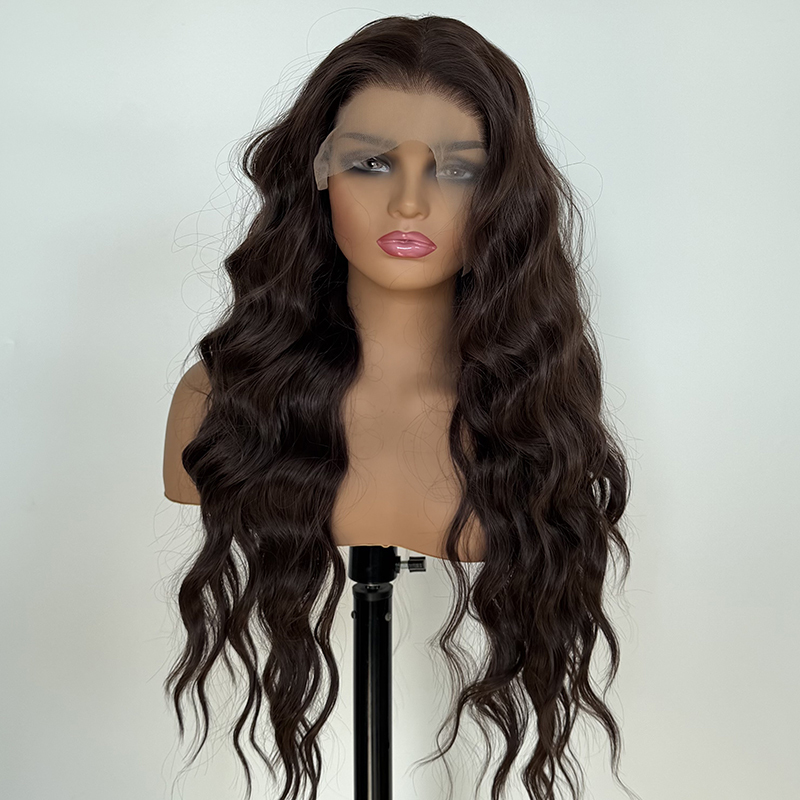 Brown Hair Color 13x4 Transparent Lace Front Wig Loose Wave Heat Resistant Fiber Wigs