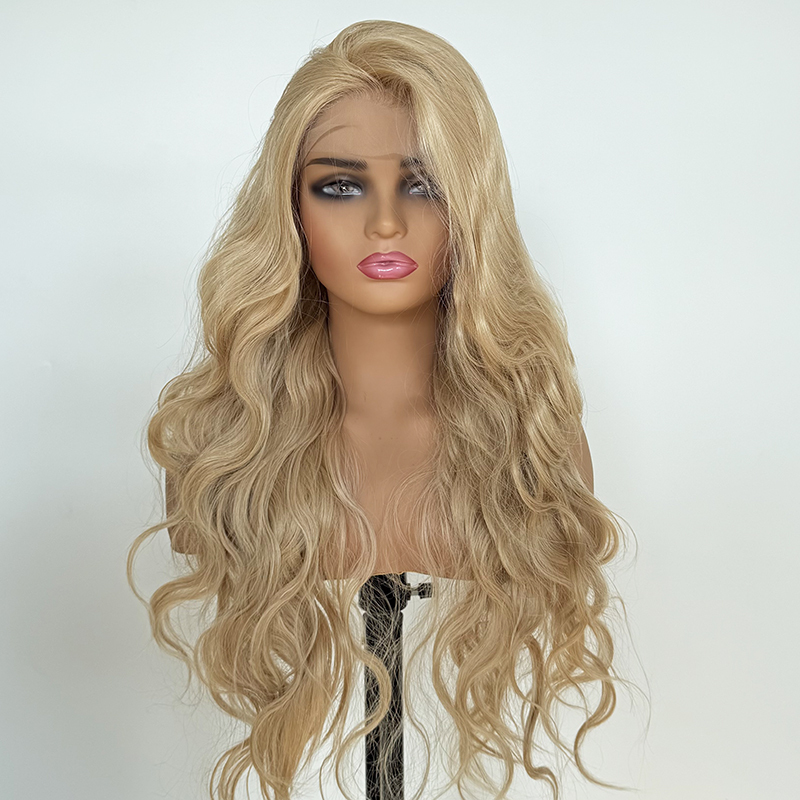 GlueLess Lace Front Wig Long Wavy Heat Resistant Hair Ash Blonde