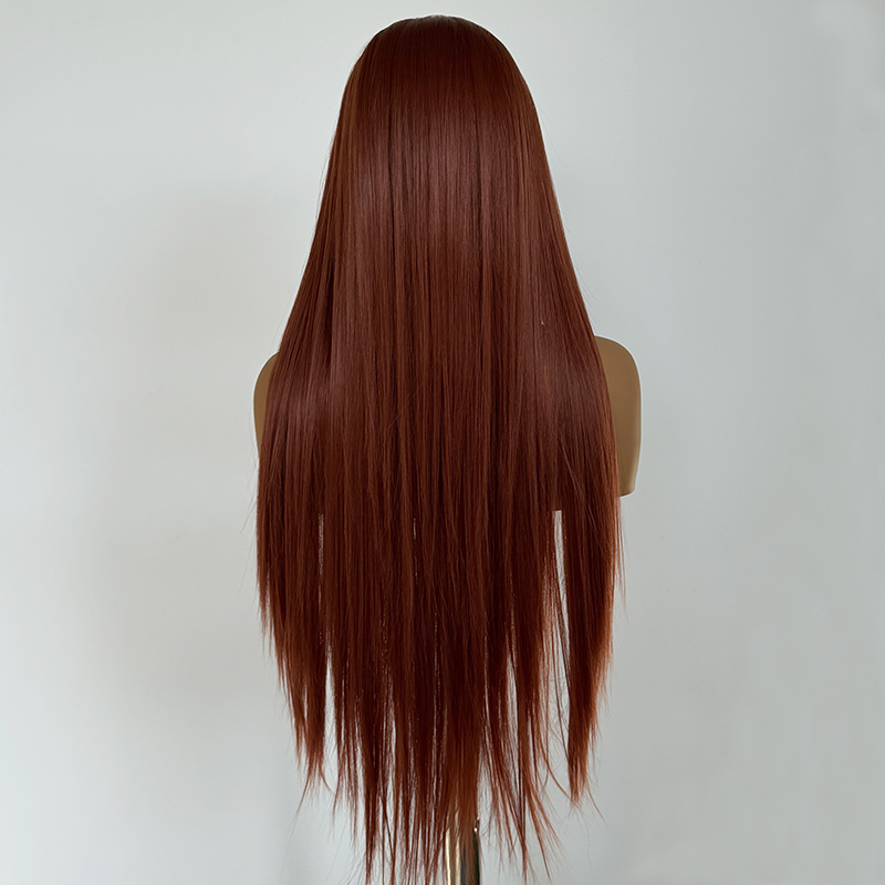 Long Copper Red Wig | Heat-Resistant Synthetic Lace Hair Silk Straight Wig