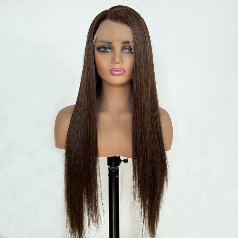 Long Straight Pre Plucked Natural Hairline Synthetic Hair Light Brown Lace Front Wig