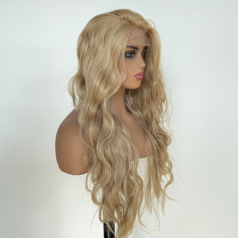 GlueLess Lace Front Wig Long Wavy Heat Resistant Hair Ash Blonde