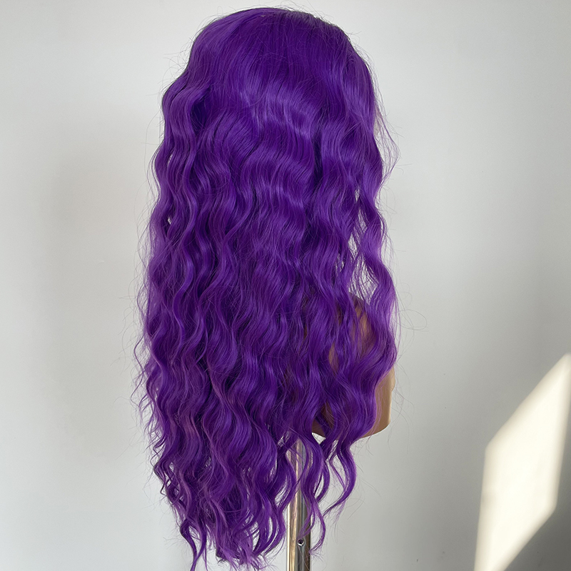 Dark Violet Purple Long Wave Synthetic Lace Wig Heat Resistant Fiber Wig