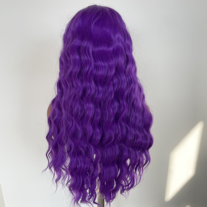 Dark Violet Purple Long Wave Synthetic Lace Wig Heat Resistant Fiber Wig