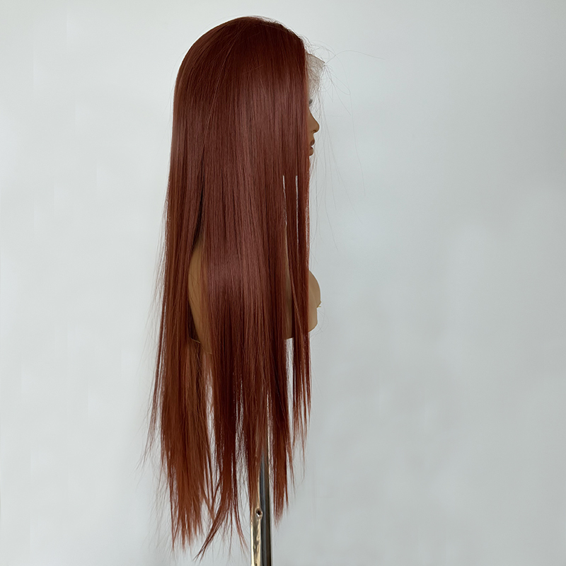 Long Copper Red Wig | Heat-Resistant Synthetic Lace Hair Silk Straight Wig