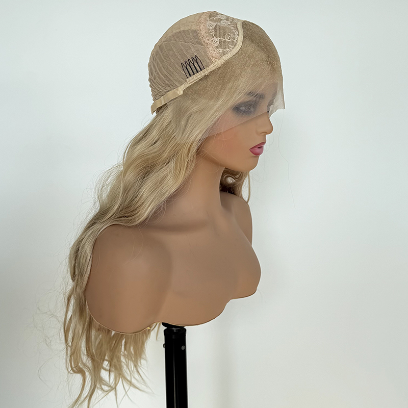 GlueLess Lace Front Wig Long Wavy Heat Resistant Hair Ash Blonde