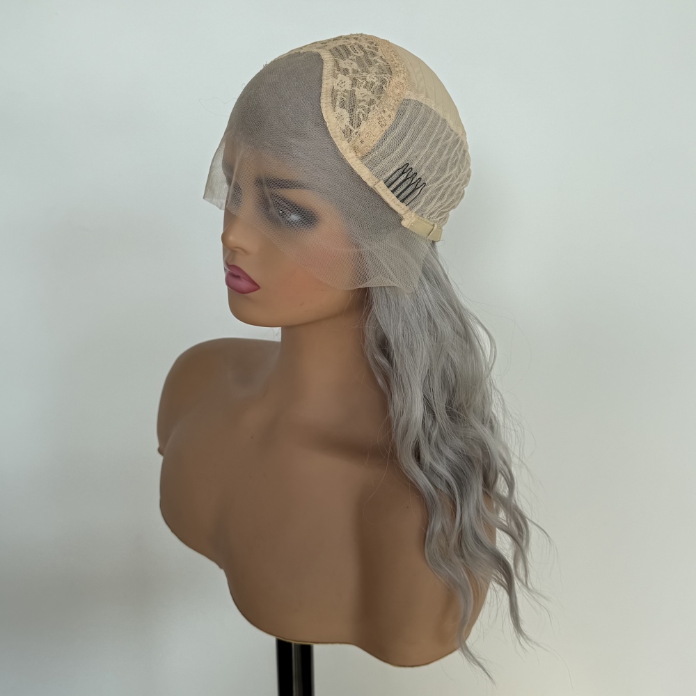 Grey Color Synthetic Wig Natural Curly Transparent Lace Front Wigs