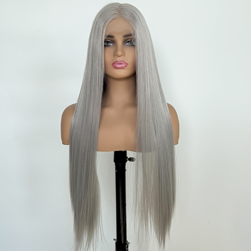 Sliver Grey Wig 26 Inch Long Wig for Women - Heat Resistant Synthetic Hair Middle Part Wig Natural Look