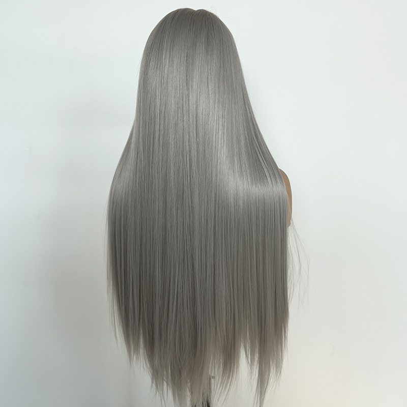 Sliver Grey Wig 26 Inch Long Wig for Women - Heat Resistant Synthetic Hair Middle Part Wig Natural Look