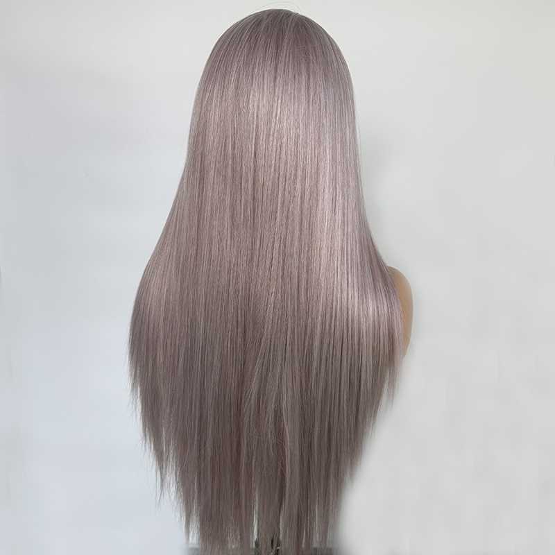 Warm Grey Wig 26 Inch Long Wig for Women - Heat Resistant Synthetic Hair Free Part 13x4 Lace Wig Natural Look