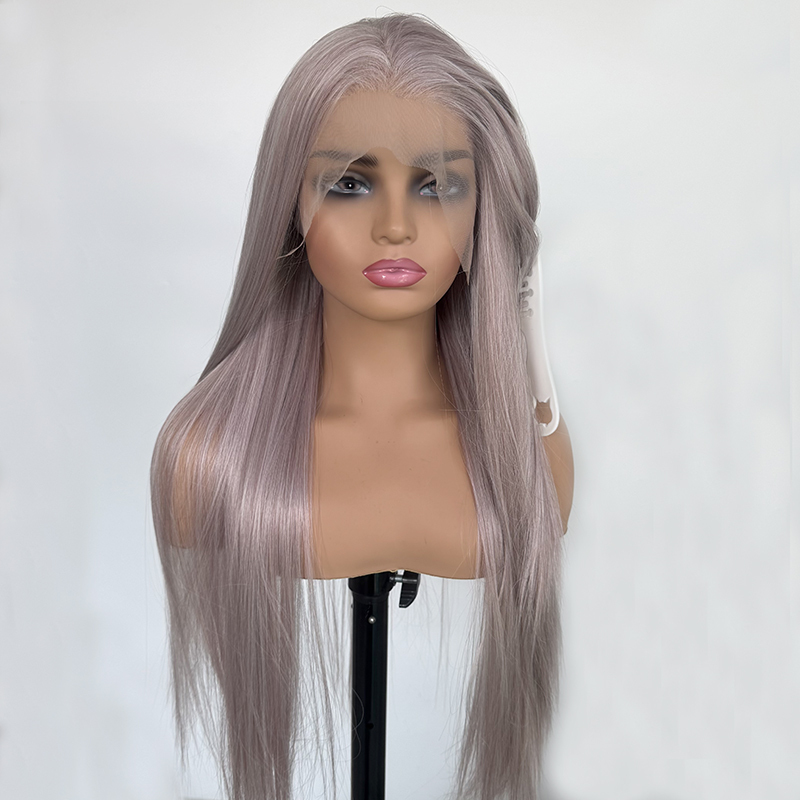 Warm Grey Wig 26 Inch Long Wig for Women - Heat Resistant Synthetic Hair Free Part 13x4 Lace Wig Natural Look